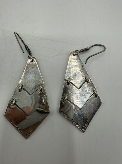 Mexico 925 Sterling Inlaid Crushed Malachite Pierced Earrings /ro