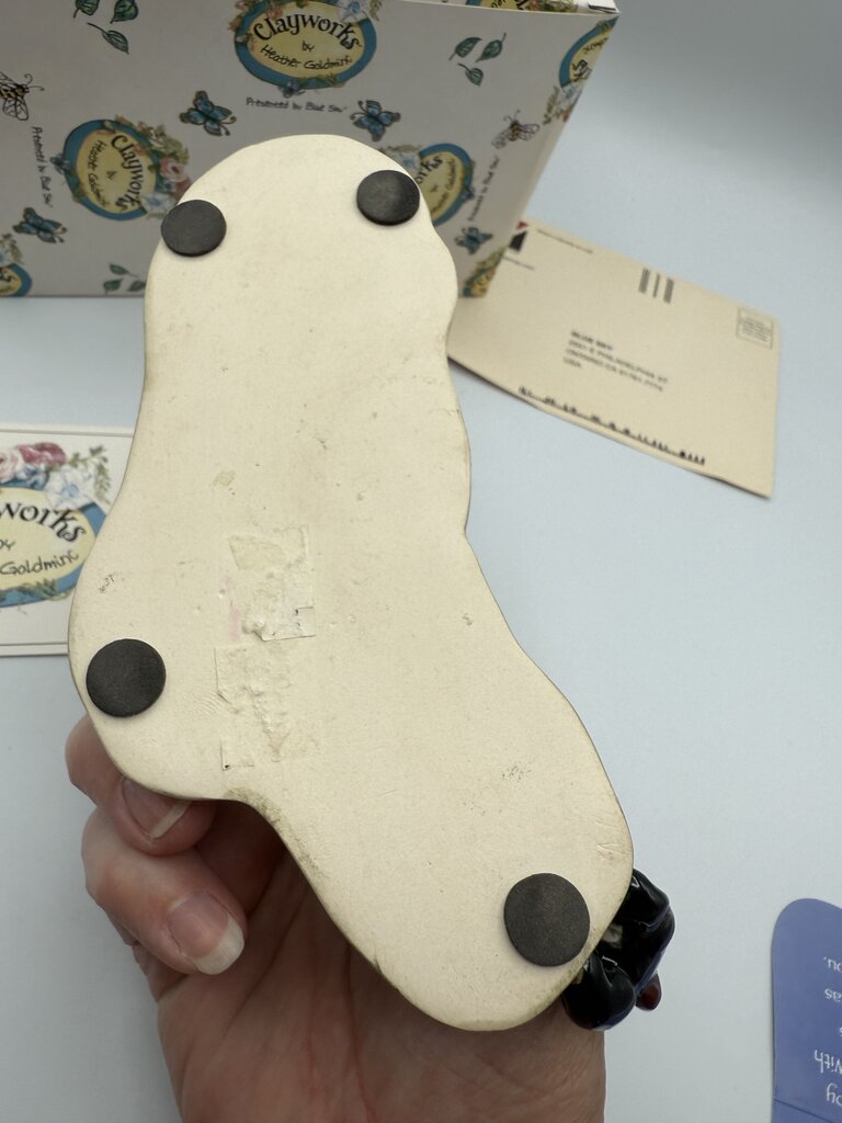 Clay works by Heather Goldminc Sculpture “Cathy’s on Park Bench Meeting Dog /ro