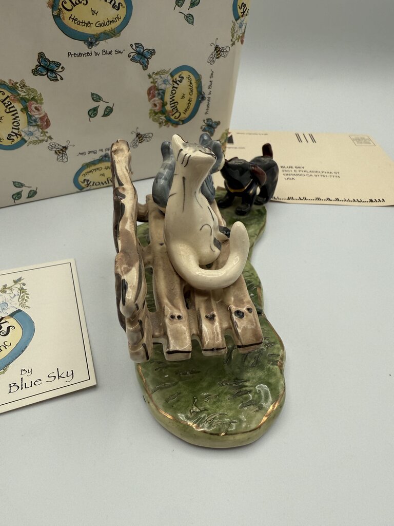 Clay works by Heather Goldminc Sculpture “Cathy’s on Park Bench Meeting Dog /ro