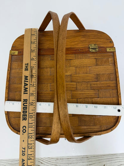 VTG Square HInged Pie Basket Double Handle /rw