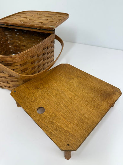 VTG Square HInged Pie Basket Double Handle /rw