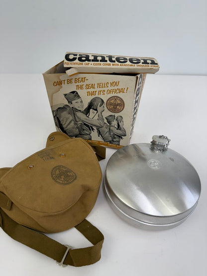 Vintage Official Boy Scout 2 Quart Aluminum Canteen in Box /rw