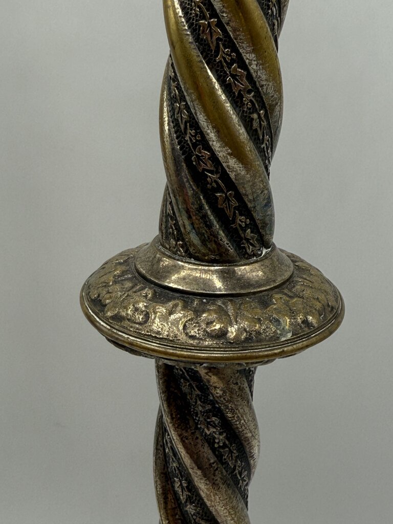 Antique Brass & Silver Plate Candlestick Holders 18” Tall /rw