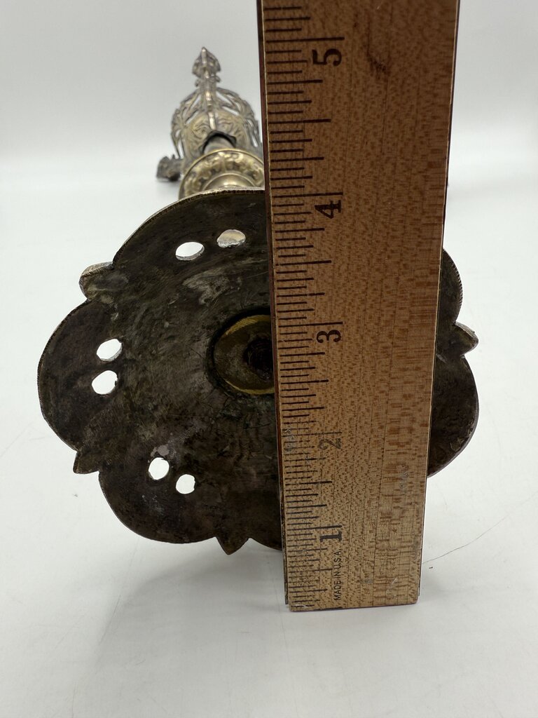 Antique Brass & Silver Plate Candlestick Holders 18” Tall /rw