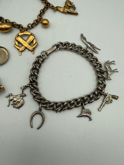 3 Vintage Costume Jewelry Charm Bracelet Western Theme /ro