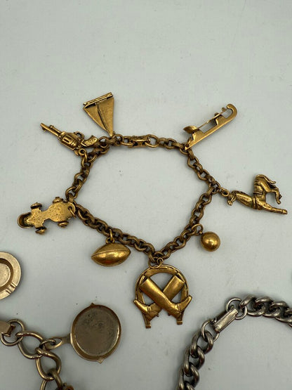 3 Vintage Costume Jewelry Charm Bracelet Western Theme /ro