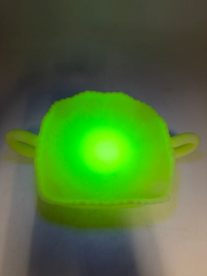 Fenton Custard Butterfly Uranium Glass Double Handle Dish /ro