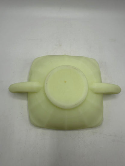 Fenton Custard Butterfly Uranium Glass Double Handle Dish /ro