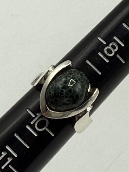 Sterling Silver Michigan Greenstone Cabochon Ring Size 9.25 /ro