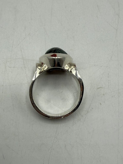 Sterling Silver Michigan Greenstone Cabochon Ring Size 9.25 /ro