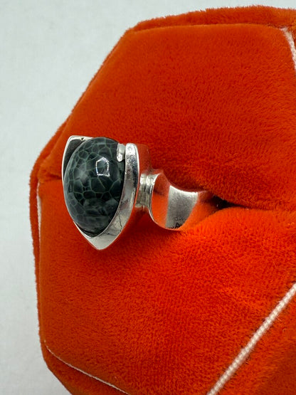 Sterling Silver Michigan Greenstone Cabochon Ring Size 9.25 /ro