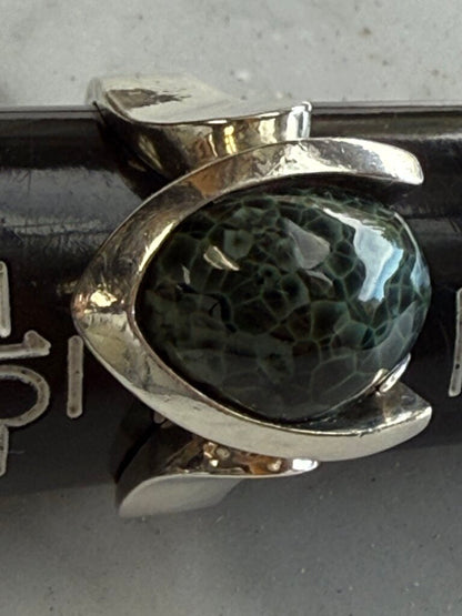 Sterling Silver Michigan Greenstone Cabochon Ring Size 9.25 /ro