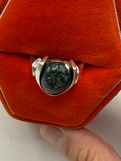 Sterling Silver Michigan Greenstone Cabochon Ring Size 9.25 /ro