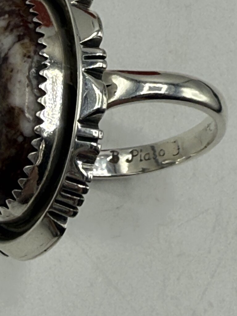 Artisan Signed B Piaso Jr. Brown/White Jasper Sterling Ring Size 9 /ro