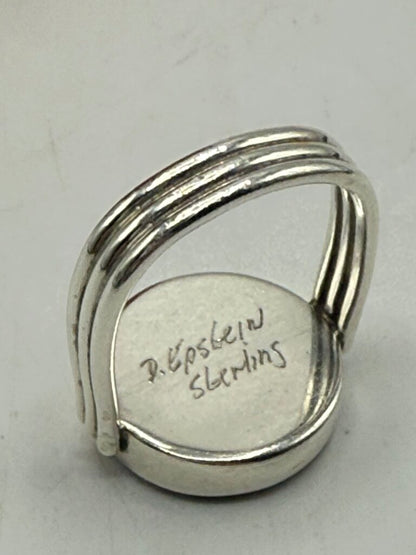 Artisan Signed Sterling Silver Ring Black/White Stone Size 8.5 /ro