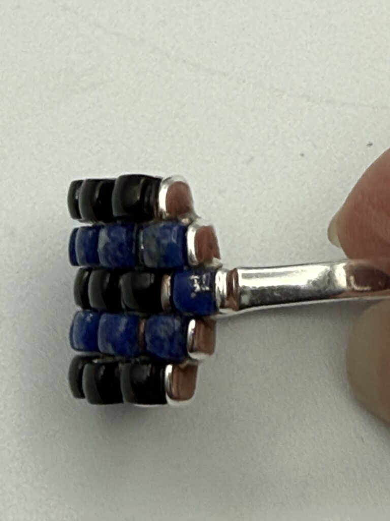 Black Onyx & Blue Lapis Stones Sterling Silver Ring Size 9 3/4 /ro