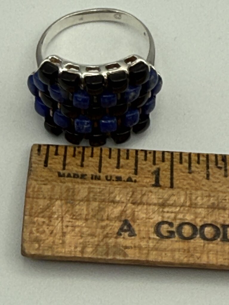 Black Onyx & Blue Lapis Stones Sterling Silver Ring Size 9 3/4 /ro