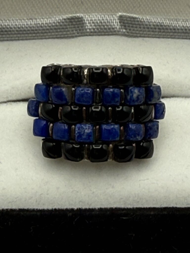 Black Onyx & Blue Lapis Stones Sterling Silver Ring Size 9 3/4 /ro