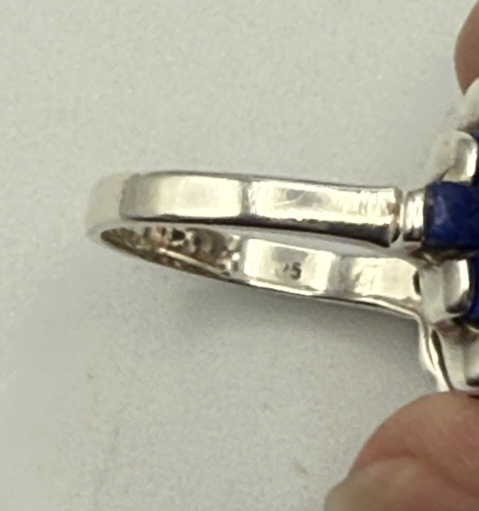 Black Onyx & Blue Lapis Stones Sterling Silver Ring Size 9 3/4 /ro