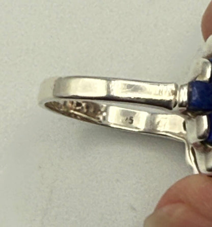 Black Onyx & Blue Lapis Stones Sterling Silver Ring Size 9 3/4 /ro