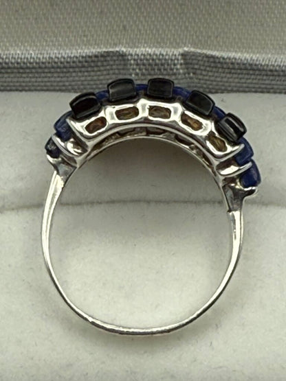Black Onyx & Blue Lapis Stones Sterling Silver Ring Size 9 3/4 /ro