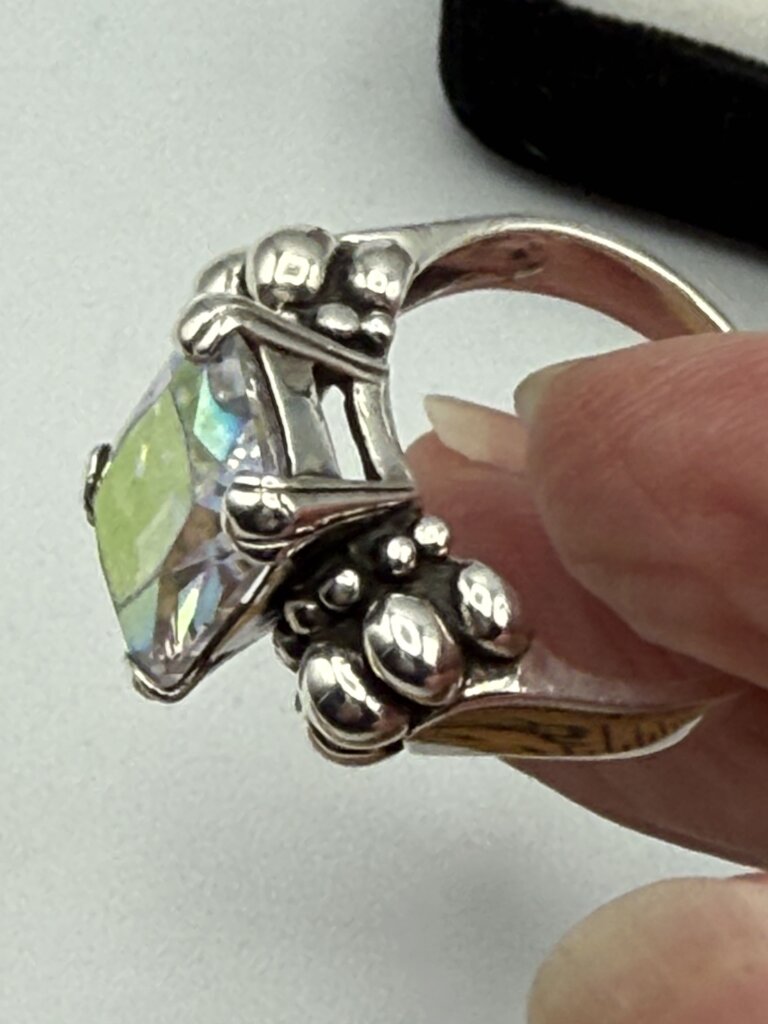 Stunning Emerald Cut Mystic Topaz Sterling Silver Ring Size 9.25 /ro