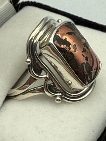 Copper Dolomite Stone Sterling Silver Statement Ring Size 9.75 /ro
