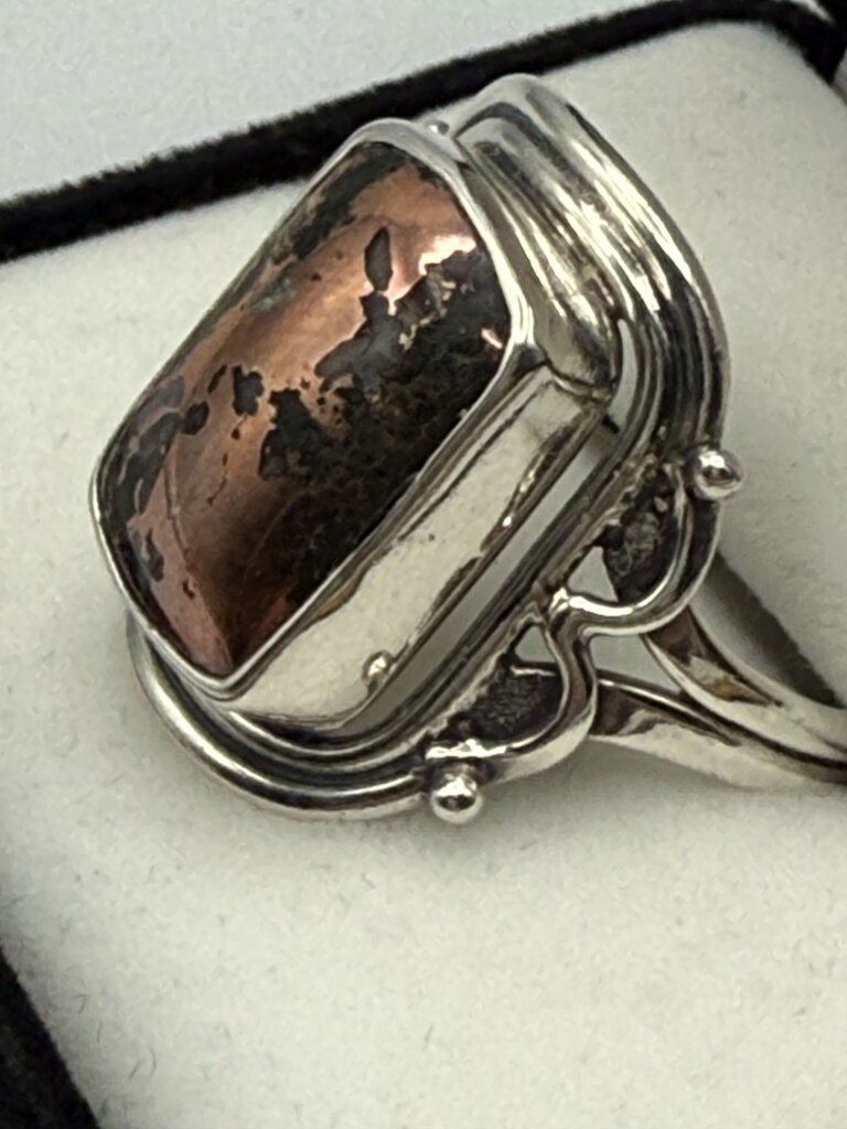 Copper Dolomite Stone Sterling Silver Statement Ring Size 9.75 /ro