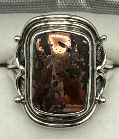 Copper Dolomite Stone Sterling Silver Statement Ring Size 9.75 /ro