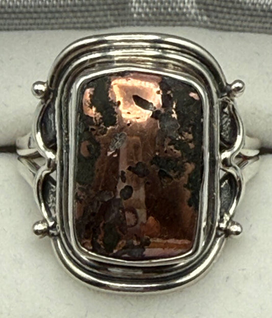 Copper Dolomite Stone Sterling Silver Statement Ring Size 9.75 /ro