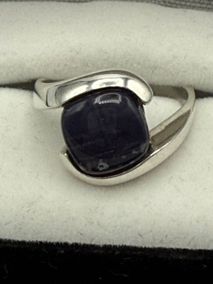 Sterling Silver Comfort Band Ring w/Navy Blue Stone Size 9 /ro