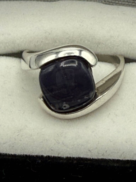 Sterling Silver Comfort Band Ring w/Navy Blue Stone Size 9 /ro
