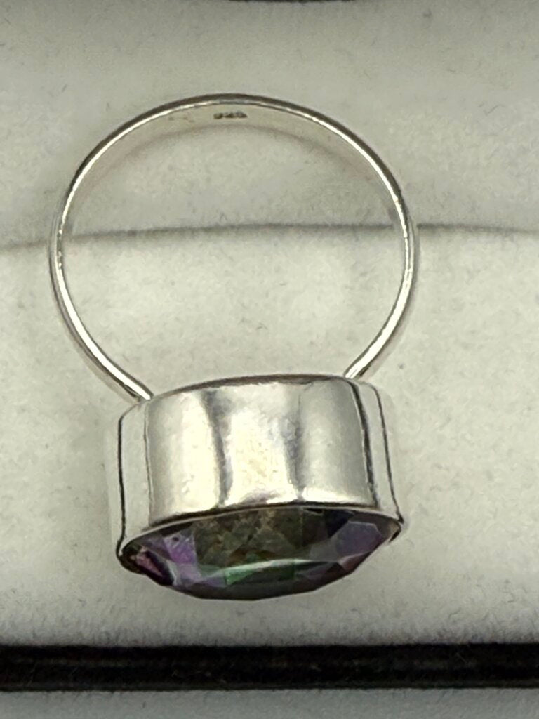 Contemporary Sterling Silver Ring Round Faceted Purple Gemstone/Crystal Size 8.75 /ro