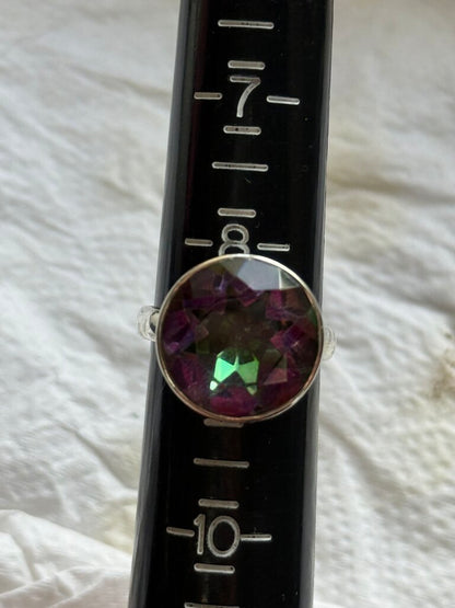Contemporary Sterling Silver Ring Round Faceted Purple Gemstone/Crystal Size 8.75 /ro