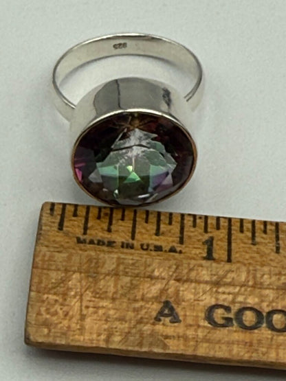Contemporary Sterling Silver Ring Round Faceted Purple Gemstone/Crystal Size 8.75 /ro
