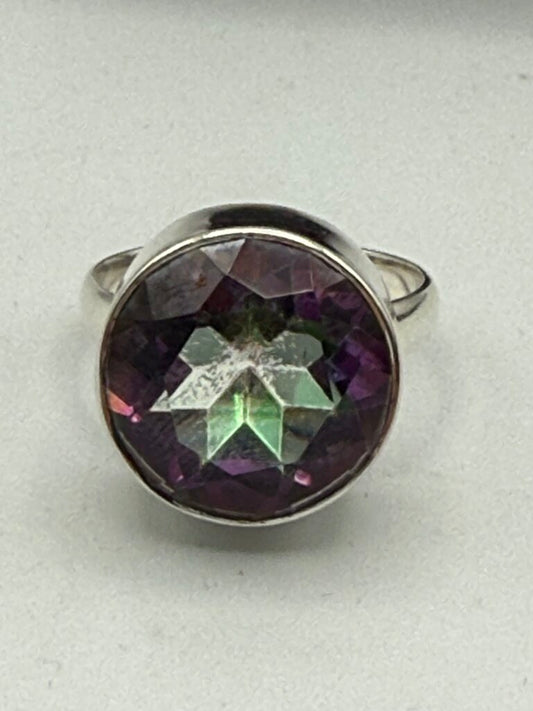 Contemporary Sterling Silver Ring Round Faceted Purple Gemstone/Crystal Size 8.75 /ro