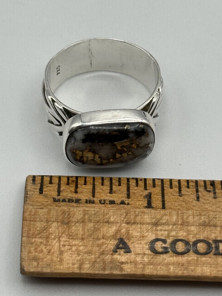 Sterling Silver Horizontal Mount Black & White Natural Stone Ring Size 10 /ro