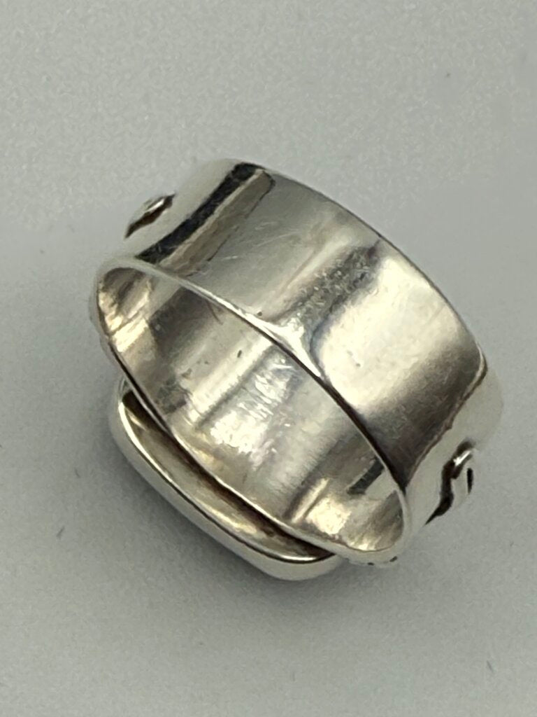 Sterling Silver Horizontal Mount Black & White Natural Stone Ring Size 10 /ro