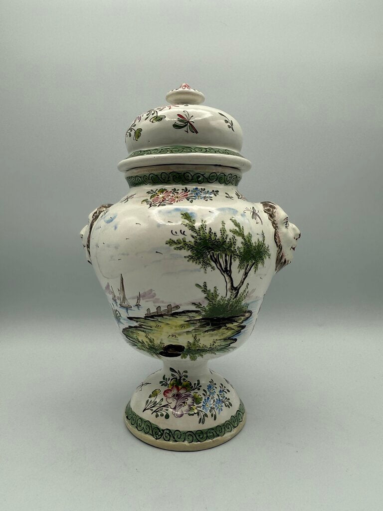 VTG Hand Painted Ceramic Urn w/Lid Victorian Theme 9” /ro