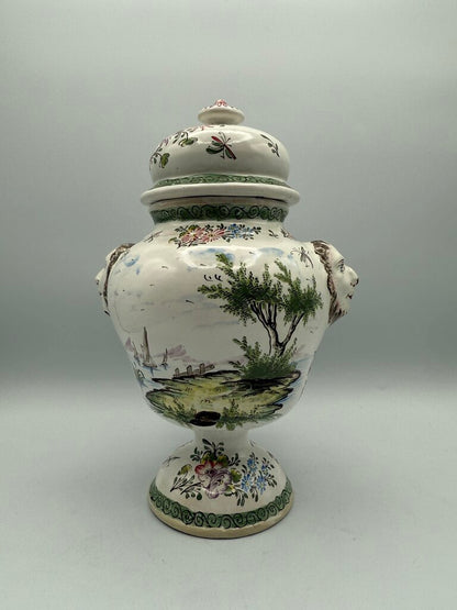 VTG Hand Painted Ceramic Urn w/Lid Victorian Theme 9” /ro