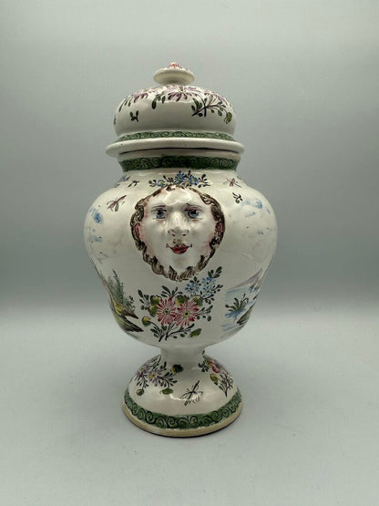 VTG Hand Painted Ceramic Urn w/Lid Victorian Theme 9” /ro