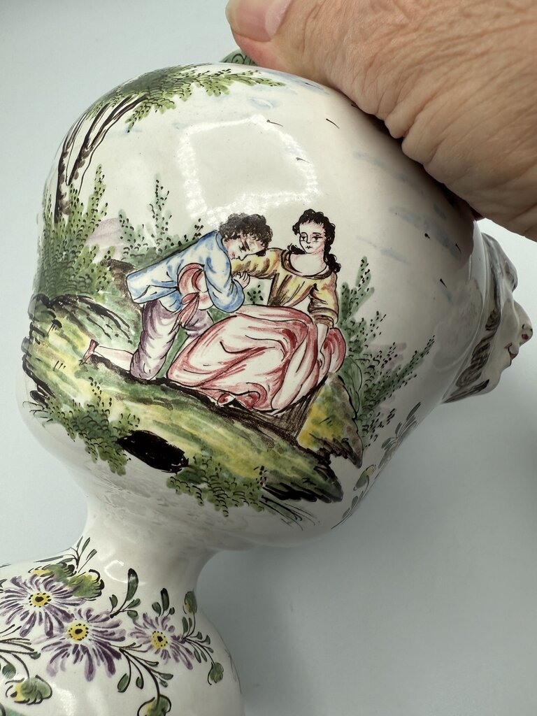 VTG Hand Painted Ceramic Urn w/Lid Victorian Theme 9” /ro
