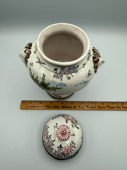VTG Hand Painted Ceramic Urn w/Lid Victorian Theme 9” /ro