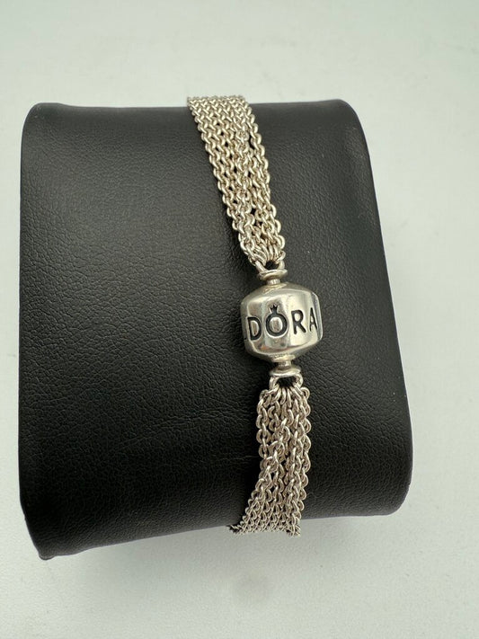Pandora Multi Strand Chain Bracelet w/Fancy Clip Bead 7.5” /ro