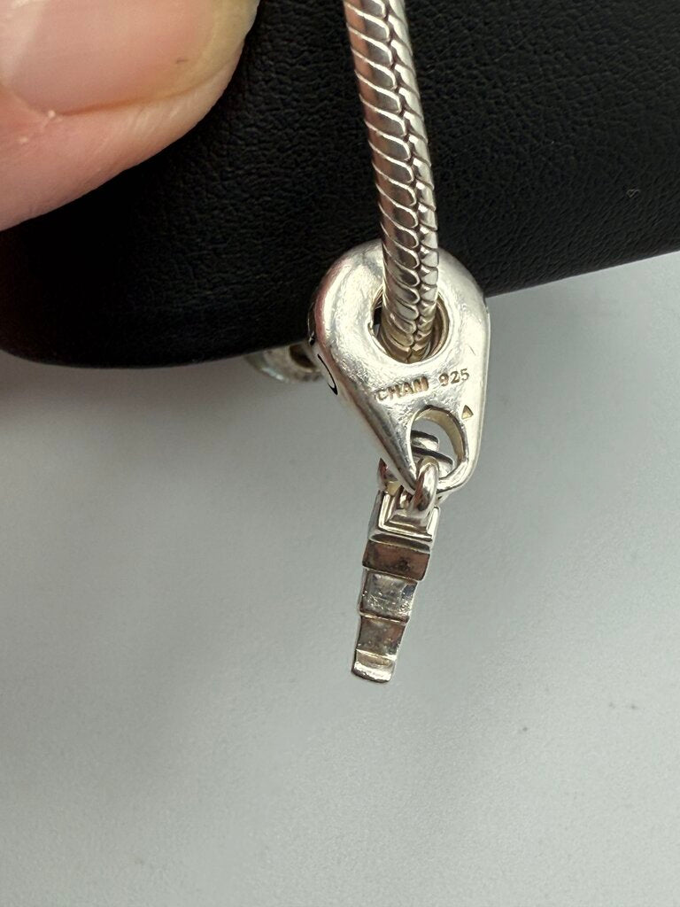 Chamilia Sterling Silver Snap Clasp Snake Chain Bracelet w/4 Charms /ro