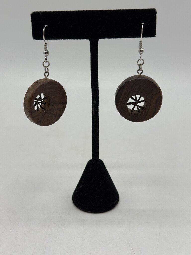 Vintage lot of 4 Pairs of Unique Wood Dangle Pierced Earrings /ro