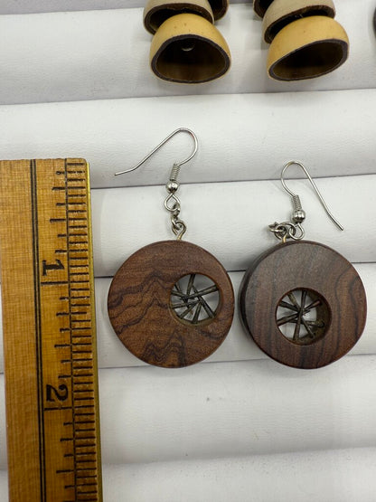 Vintage lot of 4 Pairs of Unique Wood Dangle Pierced Earrings /ro