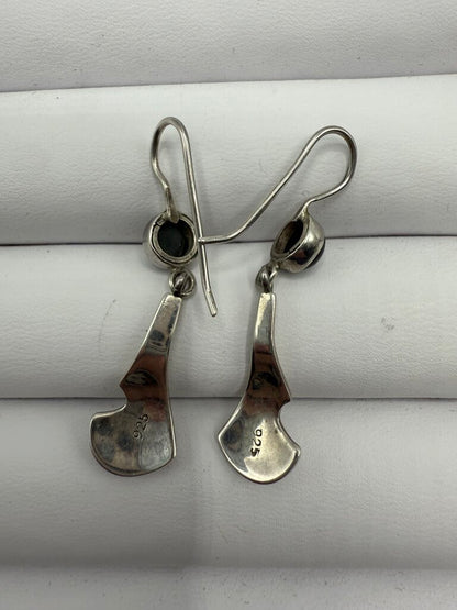 Sterling Silver w/Black Onyx Dangle Pierced Earrings 2 Pairs /ro