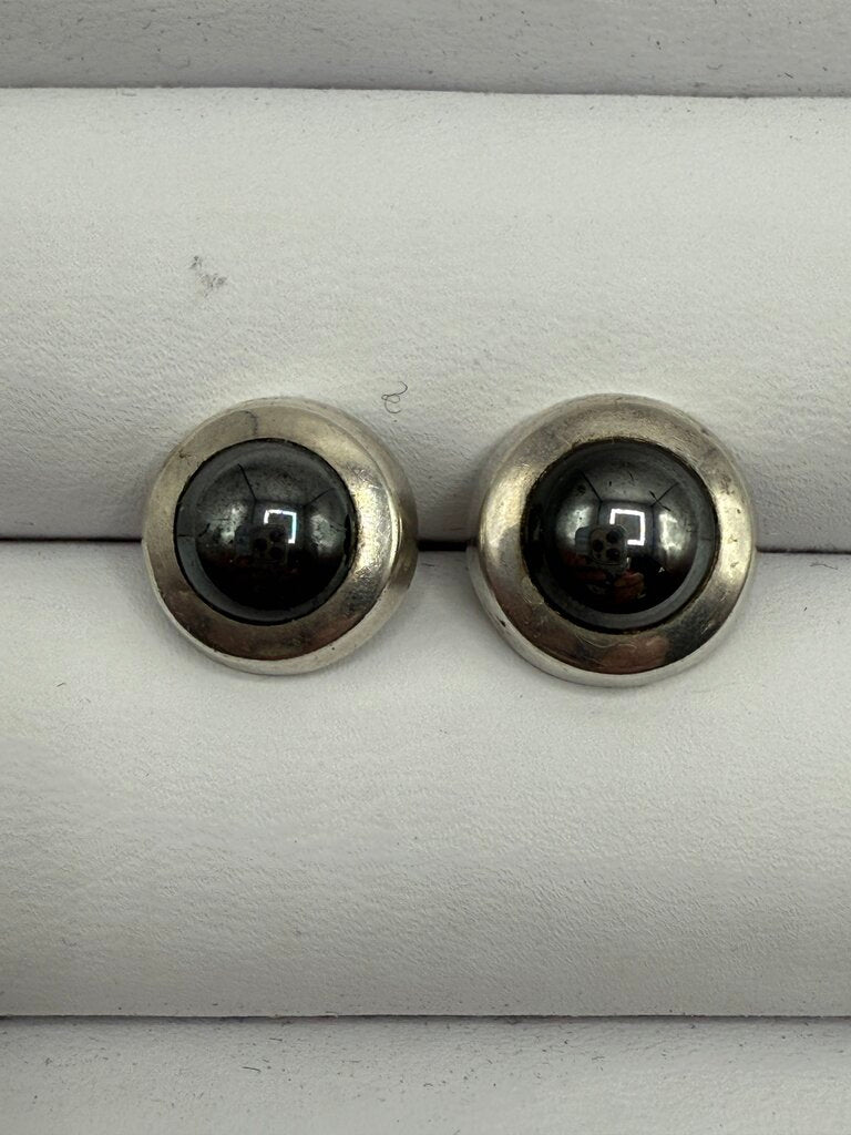 Two Pairs of Sterling Silver Pierced Earrings Rose Quartz & Hemitie Gemstones /ro