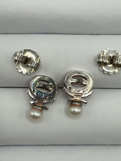 Two Pairs of Sterling Silver Pierced Earrings Rose Quartz & Hemitie Gemstones /ro